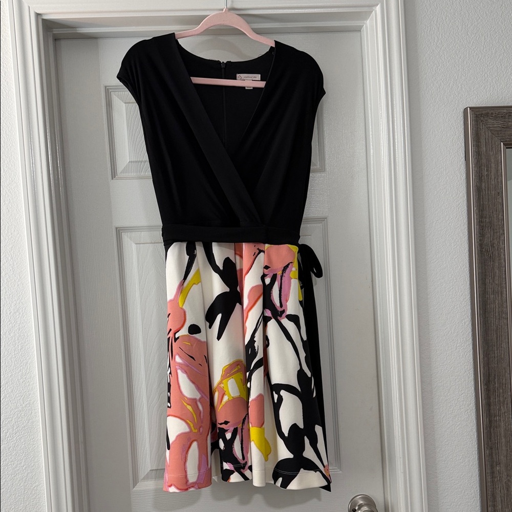 Black Top Floral-Print Mini Dress with Pink & Yellow Accents